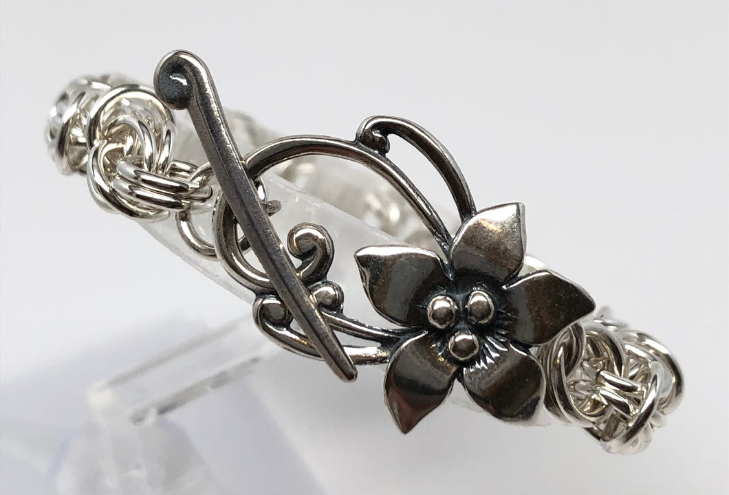 Original Sterling Silver Byzantine Bracelet w/Floral Toggle Clasp