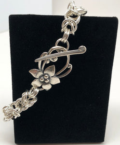 Original Sterling Silver Byzantine Bracelet w/Floral Toggle Clasp