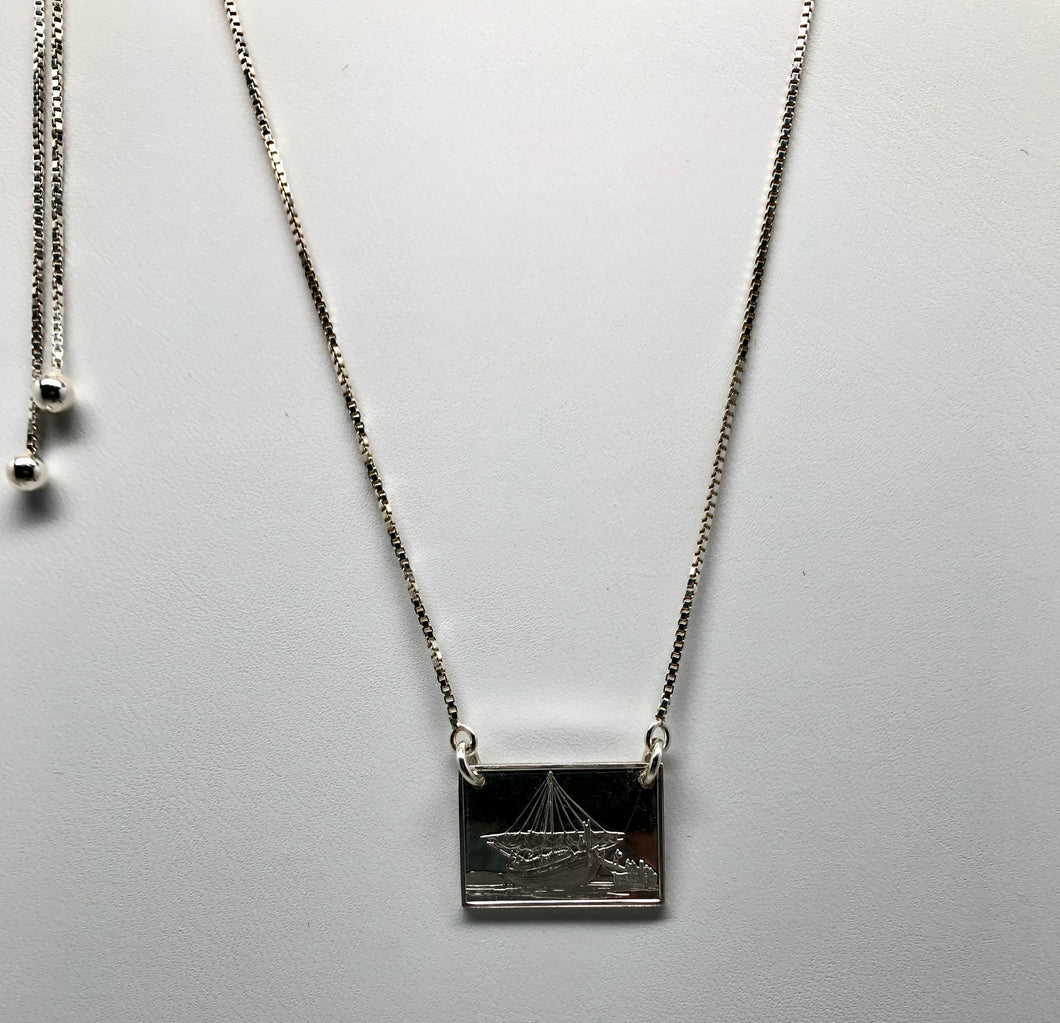 Redesigned Sterling Silver Necklace w/Sailing Ship Motif (Phoenician Trading Ship)