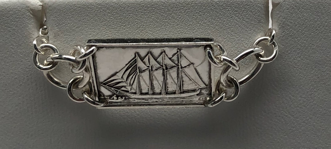 Redesigned Sterling Silver Sailing Ship Bracelet ( Coastal Schooner )
