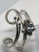 Load image into Gallery viewer, Fabulous Find Sterling Silver Cuff Bracelet w/Pearl and Topaz Dangles
