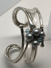 Load image into Gallery viewer, Fabulous Find Sterling Silver Cuff Bracelet w/Pearl and Topaz Dangles
