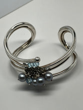 Load image into Gallery viewer, Fabulous Find Sterling Silver Cuff Bracelet w/Pearl and Topaz Dangles
