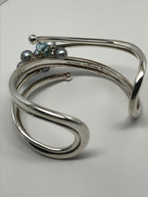 Load image into Gallery viewer, Fabulous Find Sterling Silver Cuff Bracelet w/Pearl and Topaz Dangles
