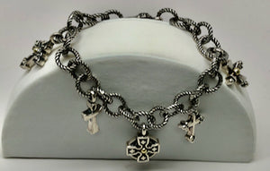 Fabulous Find Cross Charm Bracelet Sterling with 18K Accents signed Ann King