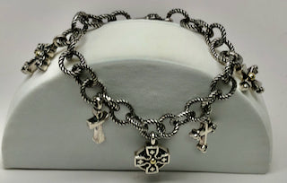 Fabulous Find Cross Charm Bracelet Sterling with 18K Accents signed Ann King