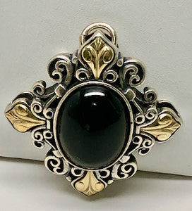 Fabulous Find Necklace / Pin Sterling Silver Onyx and 18K Accents signed Ann King