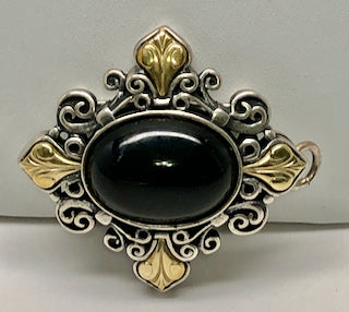 Fabulous Find Necklace / Pin Sterling Silver Onyx and 18K Accents signed Ann King